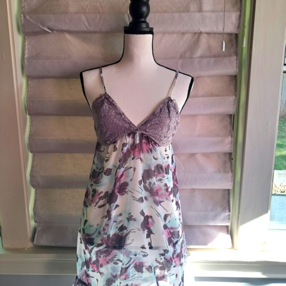 Ambrielle Slipdress small lavender floral chemise night gown y2k style EUC